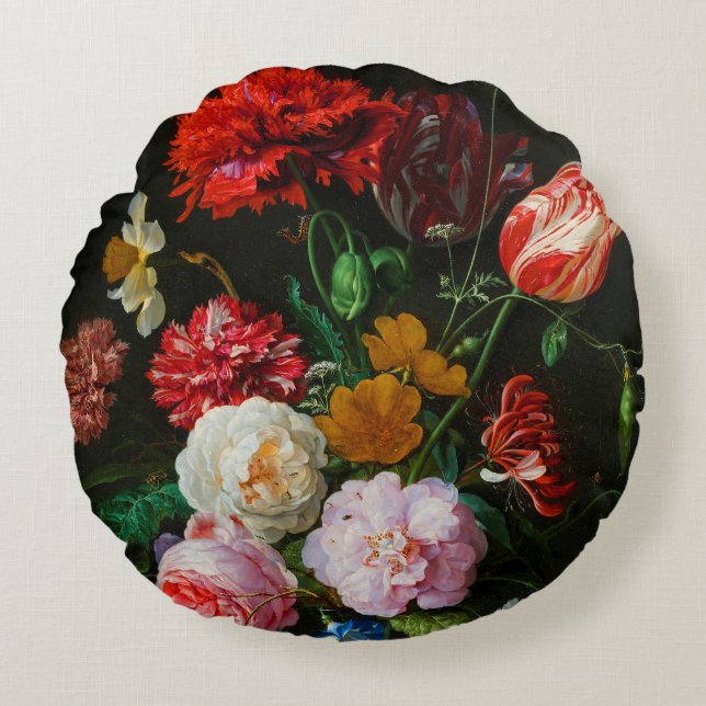 Still Life with Flowers in a Glass Vase  Round Pillow (Front)