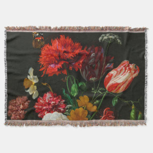 Still Life with Flowers in a Glass Vase Throw Blanket