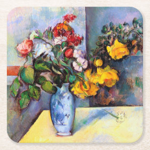 Still Life with Flowers in a Vase, Paul Cezanne Square Paper Coaster