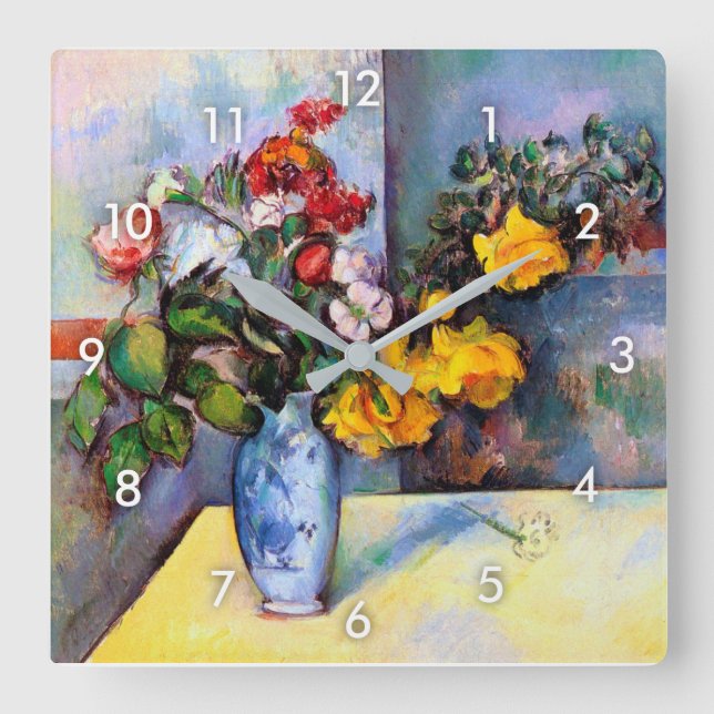 Still Life with Flowers in a Vase, Paul Cezanne Square Wall Clock (Front)