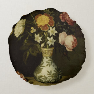 Still Life With Flowers in a Wan-li Vase Ambrosius Round Pillow