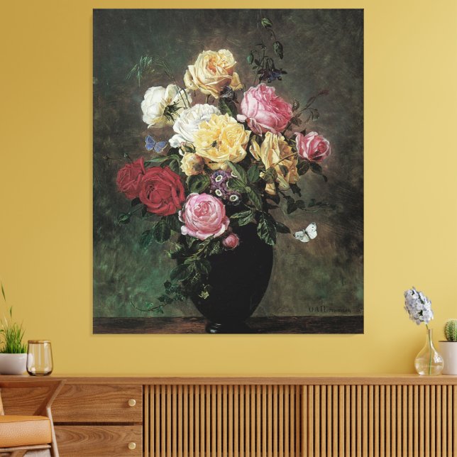 Still Life with Flowers in Vase by Olaf Hermansen Canvas Print (Insitu(LivingRoom))