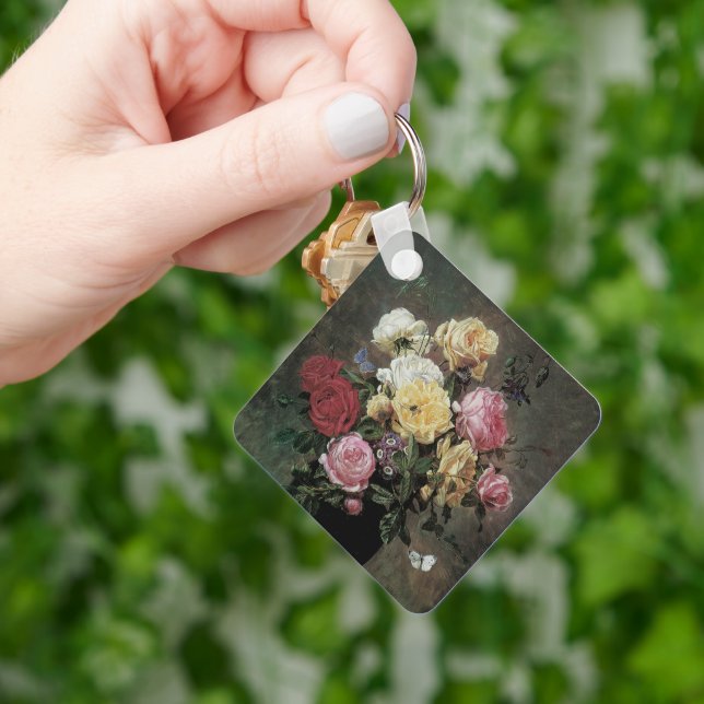 Still Life with Flowers in Vase by Olaf Hermansen Keychain (Hand)