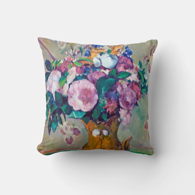 Still Life with Flowers, Paul Cezanne Throw Pillow (Front)