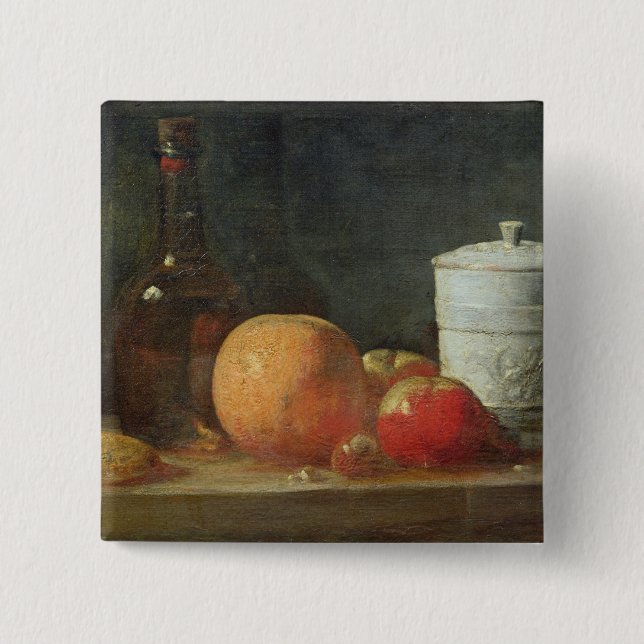 Still Life with Fruit and Wine Bottle 2 Inch Square Button (Front)