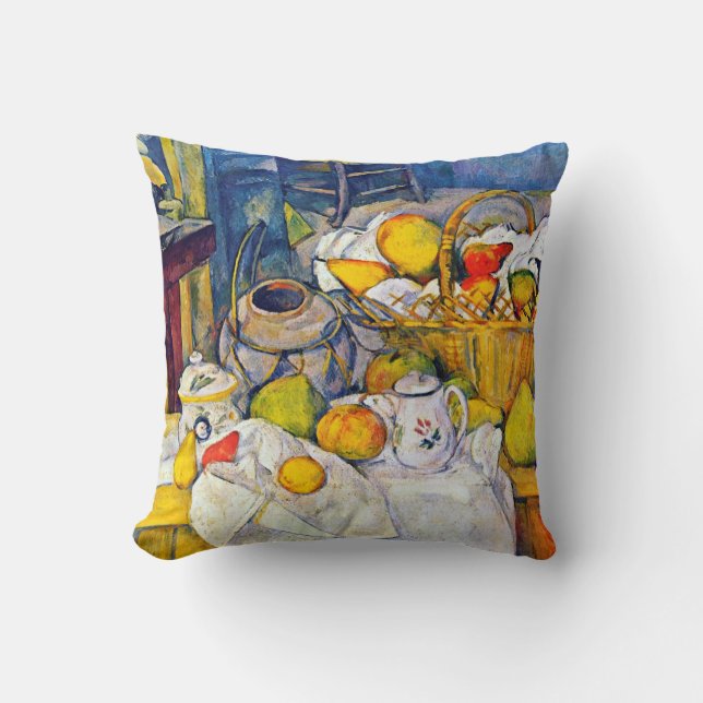 Still Life with Fruit Basket, Paul Cezanne Throw Pillow (Front)