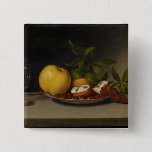 Still Life with Fruit, Cakes and Wine, 1821 2 Inch Square Button