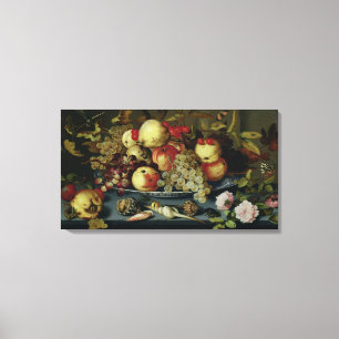 Still Life with Fruit, Flowers and Seafood Canvas Print