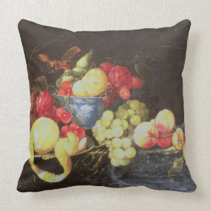 Still Life with Fruit in Delft Bowl, Including a P Throw Pillow