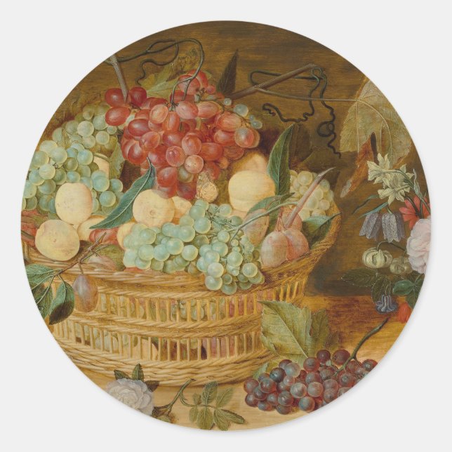 Still life with fruits in a basket - Issak Soreau Classic Round Sticker (Front)