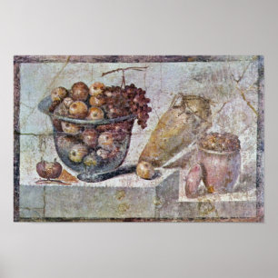 Still Life With Glass Bowl Of Fruit And Vases, Poster