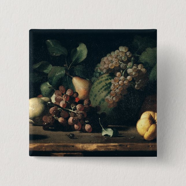 Still Life with Grapes and Pomegranate 2 Inch Square Button (Front)