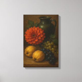Still Life with Grapes, Quinces and Dahlia Canvas Print