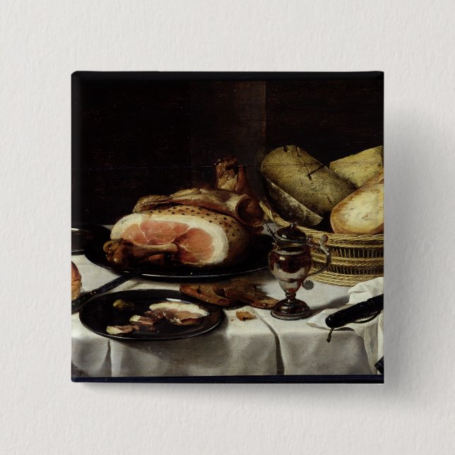 Still Life with Ham 2 Inch Square Button (Front)
