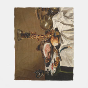 Still life with ham, books and ornamental vessels fleece blanket