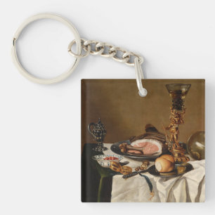 Still life with ham, books and ornamental vessels  keychain