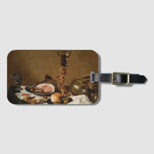 Still life with ham, books and ornamental vessels  luggage tag