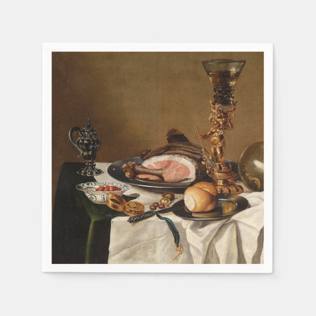 Still life with ham, books and ornamental vessels  napkin (Front)