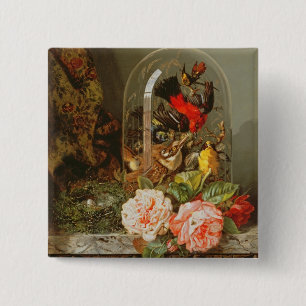 Still Life with Humming Bird in a Glass Dome 2 Inch Square Button