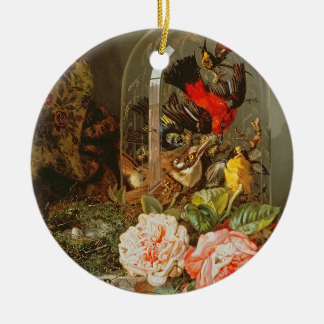 Still Life with Humming Bird in a Glass Dome Ceramic Ornament (Front)