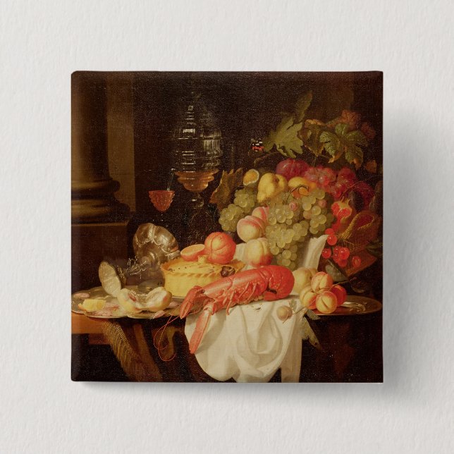 Still Life with Lobster 2 Inch Square Button (Front)