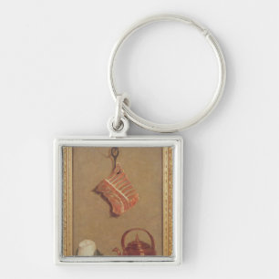Still Life with meat, kettle and cup Keychain