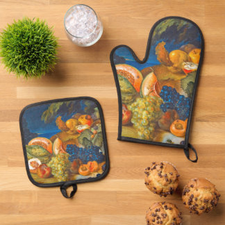 Still Life With Melons, Grapes, Peach & Cherries - Oven Mitt & Pot Holder Set