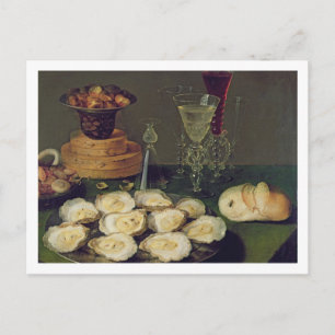 Still Life with Oysters and Glasses (oil on panel) Postcard