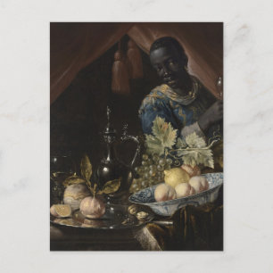 Still life with peaches and a lemon postcard