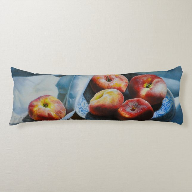 Still Life with Peaches and White Cloth Body Pillow (Front)