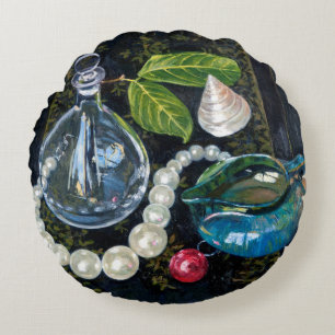 Still Life with Pearls Round Pillow