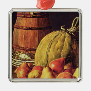 Still Life with pears, melon and barrel Metal Ornament