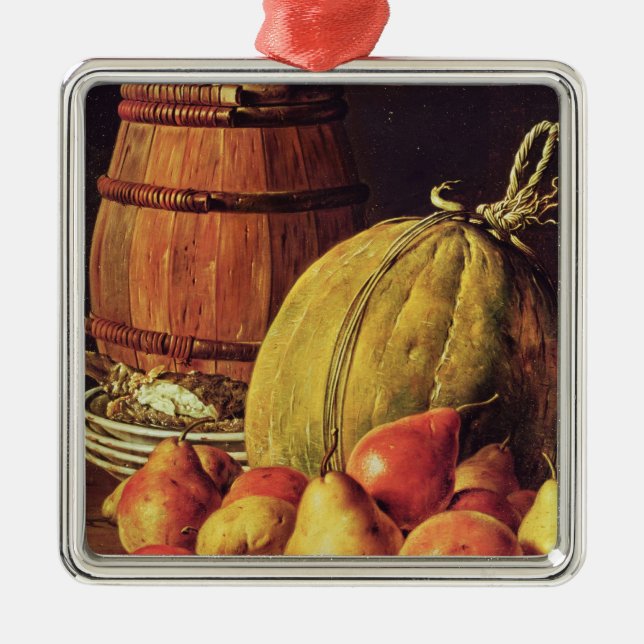 Still Life with pears, melon and barrel Metal Ornament (Front)