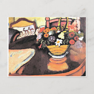 Still Life with Pillow with Deer Design & Bouquet Postcard