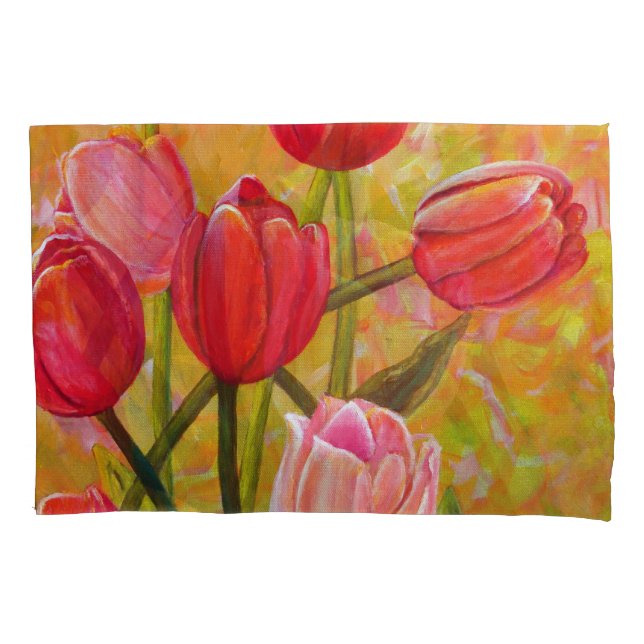 Still life with Pink and Red Tulips Painting   Pillowcase (Front)