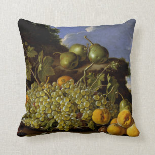 Still life with Plate of Grapes, Peaches, Pears Throw Pillow