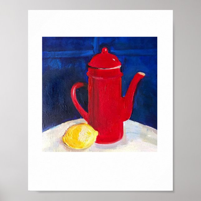 still life with red coffee pot and lemon poster (Front)