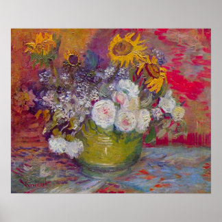 Still-life with roses and sunflowers by van Gogh Poster