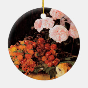 Still Life With Roses, Strawberries and Bread Ceramic Ornament