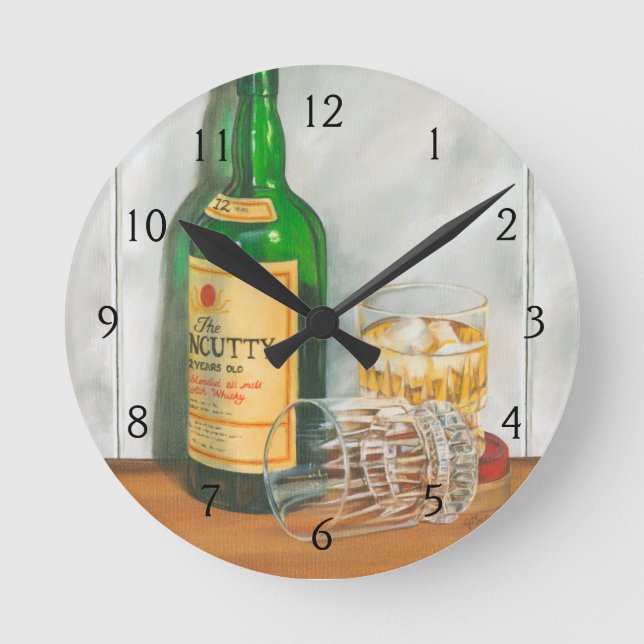 Still Life with Scotch by Jennifer Goldberger Round Clock (Front)