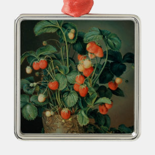 Still life with strawberries metal ornament