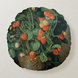 Still life with strawberries round pillow