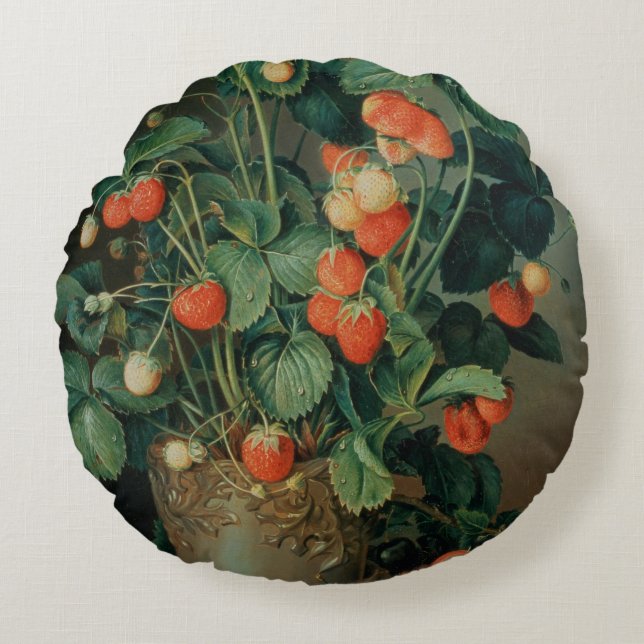 Still life with strawberries round pillow (Front)