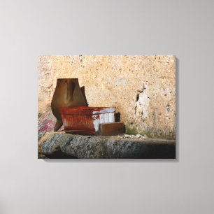 Still Life with Vase Olla and Basket Canvas Print