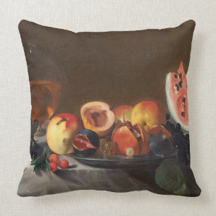 Still life with watermelons and carafe throw pillow