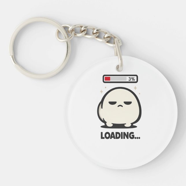 Still Loading 3% - Cute Tired Character Funny Art Keychain (Front)