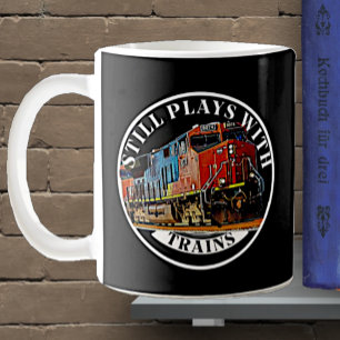 Still Plays with Trains Orange Diesel Locomotive   Coffee Mug