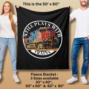 Still Plays with Trains Orange Diesel Locomotive Fleece Blanket