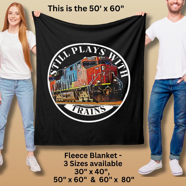 Still Plays with Trains Orange Diesel Locomotive   Fleece Blanket (Creator Uploaded)