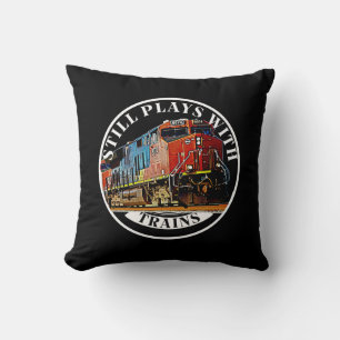 Still Plays with Trains Orange Diesel Locomotive Throw Pillow